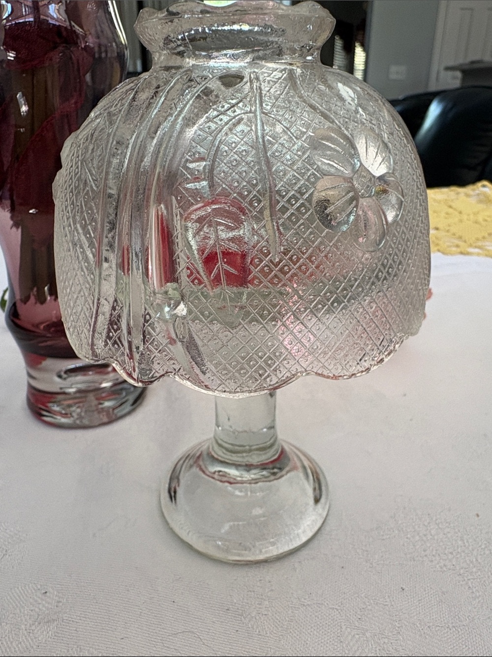 Vintage Clear Pressed Glass Pedestal Fairy Lamp